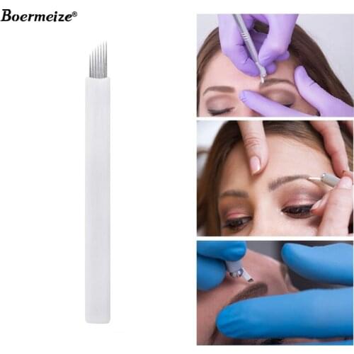 Microblading Needles 7Pin 500piece Permanent Makeup Supply Tebori Sterilized Eyebrow Lip Eyeliner Beauty Tools Curved Tattoo Bla