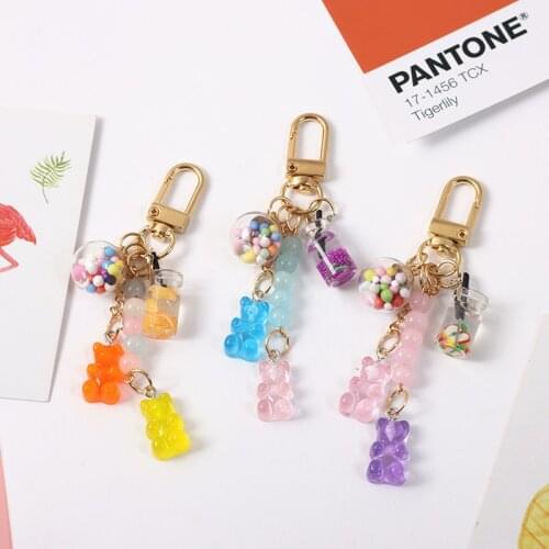 Cute Muticolored Bears Candy Jelly Summer Drinks Resin Keychain Key Chains Ring Car Bag Pendent Charm Airpods Accessories D593