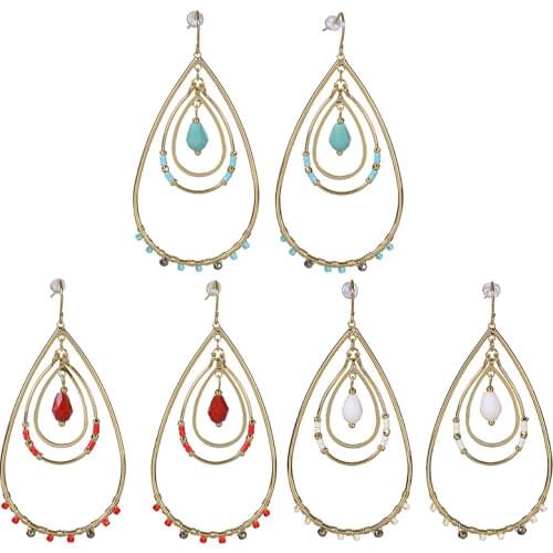 Womens long earrings electroplated real gold multilayer water drop crystal Japanese rice bead handmade earrings manufacturer