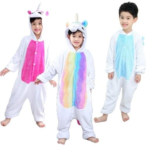 Cartoon Unicorn Boy Sleepwear Baby Girl Hoodie Flannel Pajamas Childrens One-piece Pajamas Panda Onesies For Kids Party Costume