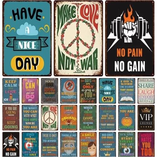Man Cave Club Tin Sign Decor Have a Nice Day Na Pain No Gain Phrase Metal Sign Vintage Retro Plate Wall Art Home Decoration