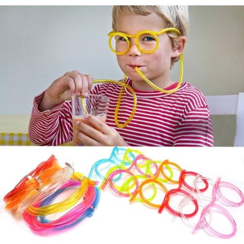 Soft Glasses Straw Unique Flexible Drinking Tube Kids Party Plastic Drinking Straws Kids Novelty Toy Birthday Party Supplies