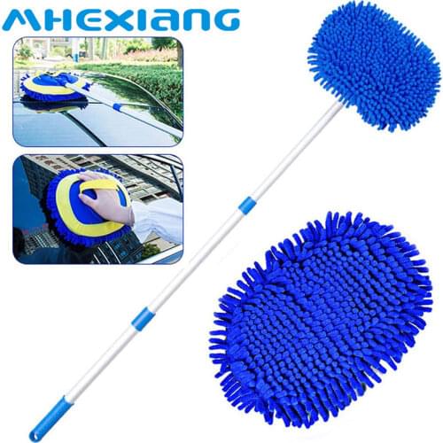 Upgrade 2 in 1 Car Wash Brush Mop Head Kit Three section Telescoping Alloy Long Handle Thick Chenille Cleaning Tool wholesale