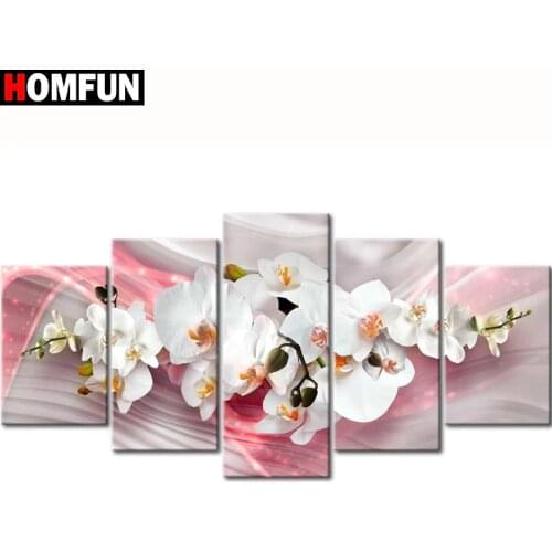 HOMFUN 5pcs Full Square/Round Drill 5D DIY Diamond Painting "Orchid peony lily" Multi-picture Combination Embroidery 5D Gift