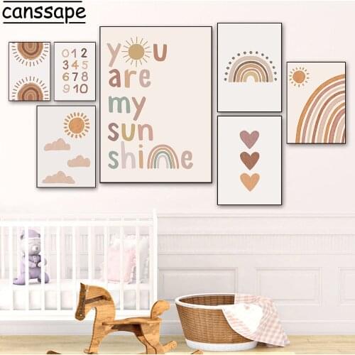 Nuesery Wall Art Print Sun Rainbow Cloud Poster Alpaca Painting Heart Posters Nordic Wall Pictures Baby Kids Bedroom Decor
