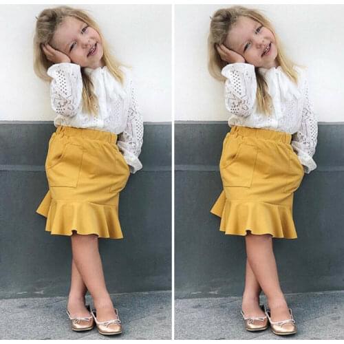 Infant Baby Girl Clothes Lace Bowknot Tie Tops Shirt+Skirt Outfit Set Fashion Children Girl Clothing Set Autumn