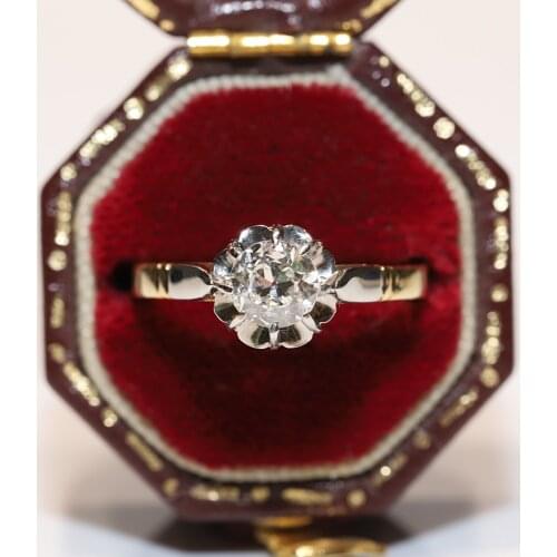 Antique Original Victorian 18k Gold Natural Diamond Decorated Pretty Solitaire Ring