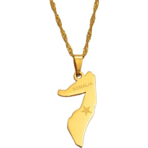 Anniyo SMALL Somalia Map Necklace for Women/Girl Gold Color Jewelry Soomaaliya Pendant Somali Country Maps #009321