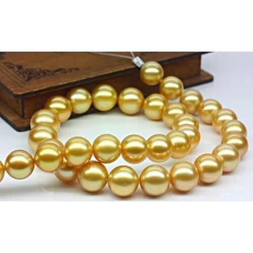 925 silver real natural big Top Huge18"13mm natural south sea genuine GOLD round pearl necklace