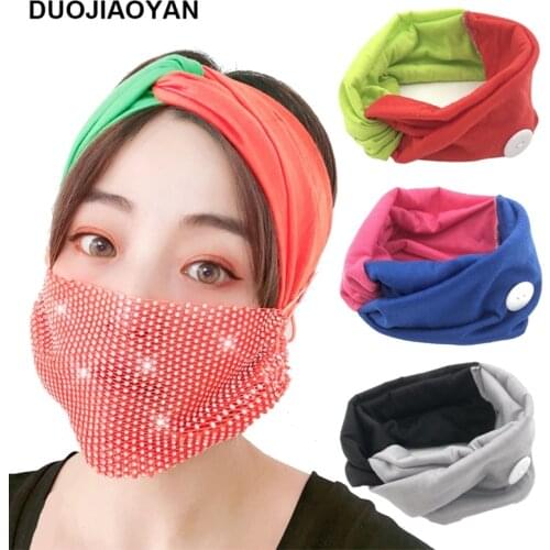 DUOJIAOYAN fashion color matching wide-brimmed hairband cotton face wash makeup headband button knotted hairband for women