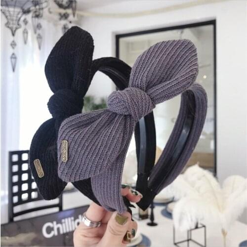 New Winter fashion hair accessories women knitted wool bow rabbit ears with teeth wide side headband headband hair band headwear