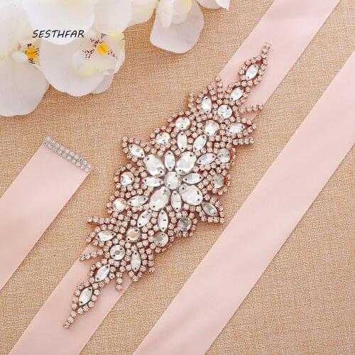 Rose Gold Rhinestones Crystal Belt Wedding Belt And Sash Handmade Diamond Belt Bridal Accessorie J101RG
