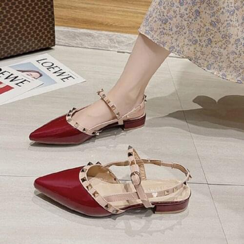 Baotou Sandals Spring And Summer New Fashion Rivet Decoration Pointed Toe Temperament Low Heel Womens Shoes