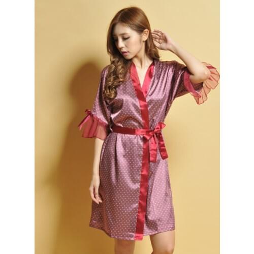Mid Sleeve Sexy Women Deep-V Nightwear Robe Plus Size Lace Silk Female Bathrobes Sleepwear Spring Summer Bathrobes Pijama