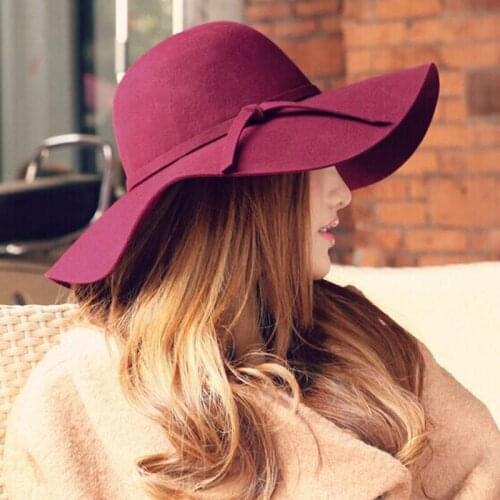 Chapeau Hot Sale Casual Fedora Cap Wide Brimmed Dome Hats High Quality Wool Floppy Hat Womens Black Cloche Hats