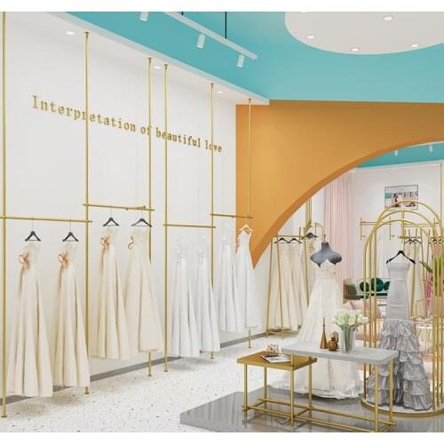 Wedding shelf wall column high-end wedding store display rack stainless steel cheongsam dress hanger gold