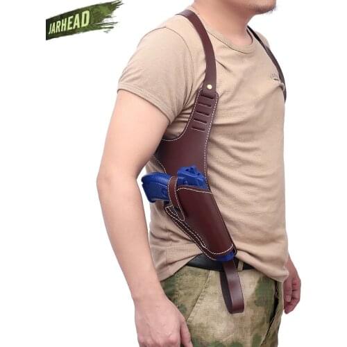Vertical Genuine Leather Cowhide Holster Invisible Shoulder Right Hand Gun Holster Hide Pistol Shooting