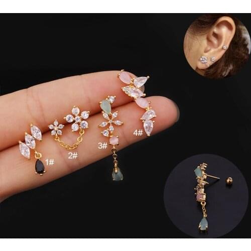 New Trend Women Eardrop Exquisite Flower Ear Studs Ear Piercing Helix Cartilage Earring Fashion Jewelry Accessories Charm Gift