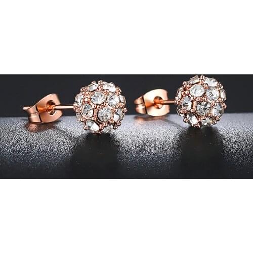 ZHOUYANG Lucky Ball Stud Earrings For Women Simple Classic Top Quality Rose Gold Color Jewelry Austrian Crystal Wholesale ZYE381