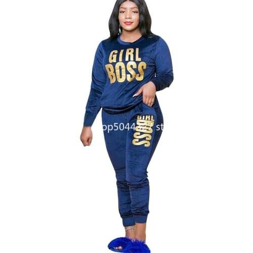 Autumn New Velvet Two Piece Sets Women Full Sleeve Tops And Skinny Pants Matching Sets Fashion Letter Print Tracksuit Women Sets