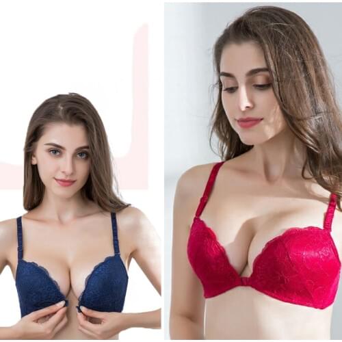 Elovegril Sexy Lace Wireless Front Closure Bras For Women Sexy Lingerie Comfort Push Up Bra Adjusted Plus Size Backless Bralette