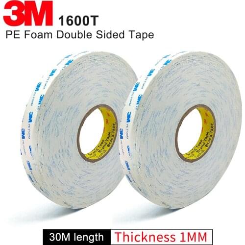 3M 1600T auto adhesiva de doble cara cinta de espuma pe,3M 1600T PE Foam, Size 10mm*30m 1,0mm grueso, blanco 10rolls/lot