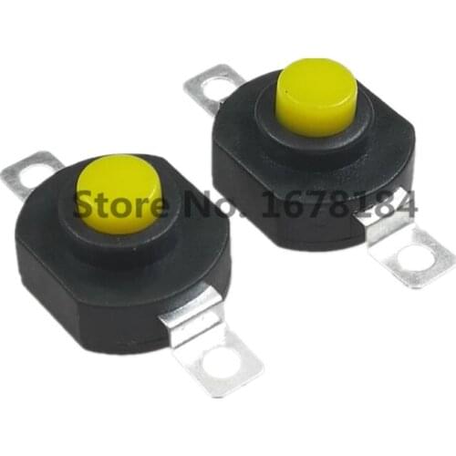 10Pcs 2Pin Horizontal Flashlight Button Switch 1412-KD Self Lock ON-OFF SPST Yellow Push button 1.5A 250V AC