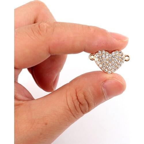 10pcs/pack Heart Gold Plated Full Crystal Charms Connector Pendant For Women Girls DIY Neckalce Bracelet Jewelry Accessories