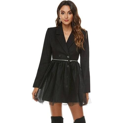 2020 French Fashion Niche Design Temperament Removable Mesh Dress Autumn New Casual Long Sleeve Female Clothing Aa73