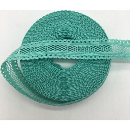 5Yards/lot 5/8" 15mm Cyan Bilateral Lace Grid Fold Over Elastic Spandex Lace Ribbon