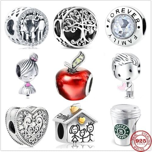 Fit Original Pandora Charms Bracelet 925 Sterling House Family Boy Girl Tree Apple Charm Beads DIY Women Jewelry Making Berloque