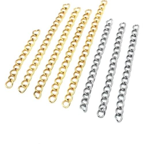20pcs/lot 316L Stainless Steel 5cm Length 0.6x3x4mm Gold Steel Tone Extend Tail Chain for DIY Necklace Jewelry Making Materials