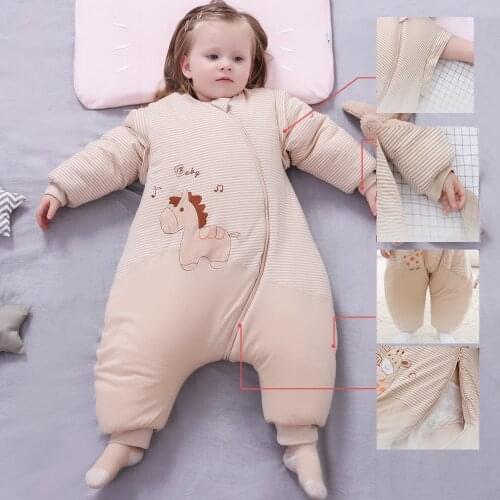 Children Sleeping Bags Autumn Winter Cotton Thicken Baby Infants Toddler Split-leg Detachable Sleeve Sleep Sack Bedding Blanket