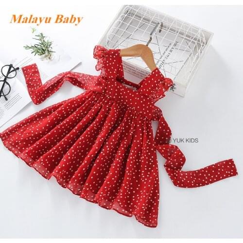 Malayu Baby Girl Dresses 2021 Summer New Kids Chiffon Bow Sleeveless Princess Birthday Party Dress 2-6 Years Childrens Clothing