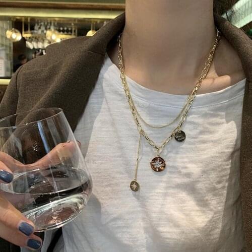 925 Sterling Silver Double Layer Round Card Pendant Necklace For Women Hip Hop Trend Clavicle Chain Jewelry Birthday Party Gifts