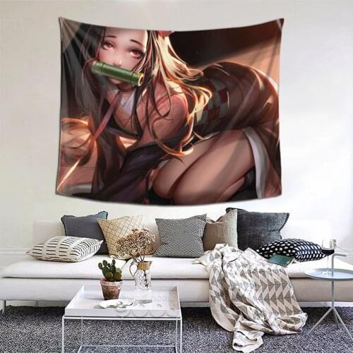 Nezuko Tapestry Anime Manga Kawaii Tapestry Wall Bedspread aesthetic Hanging Blanket For Living Room