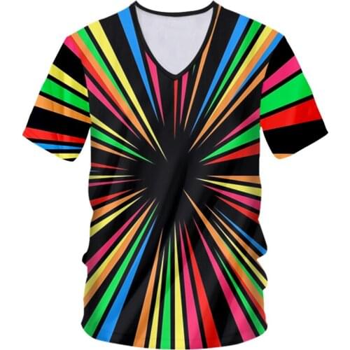 IFPD EU Plus Size Unisex Hiphop Streetwear Casual Tshirt Mens Summer Tops Funny Print Colored Radial Lines 3D V Neck T-shirts