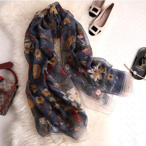 KOI LEAPING new fashion flower print scarves female outside holiday silk scarf popular beach towel Sunscreen long scarf