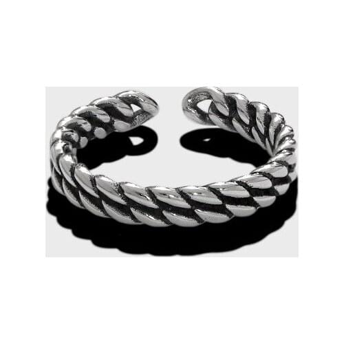 Cool Punk S925 Sterling Silver Open Ring Vintage Ring for Women Line Weave Opening Thai Silver Finger Ring Jewelry Creative
