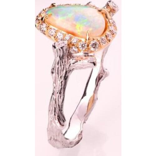 Milangirl Opal Ring For Women Wedding Fashion Jewelry With Leaf Aesthetic Korean Version Of The Mori Simple Rings