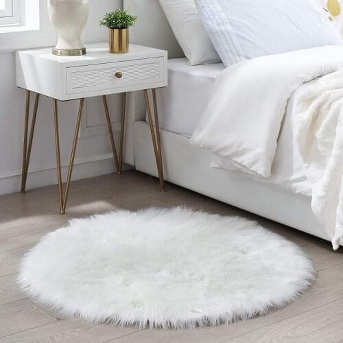 Round Rugs Faux Sheepskin Fur Area Carpets For Bedroom Living Room Anti-Slip Washable Bedside Rugs Home Floor Decoraction