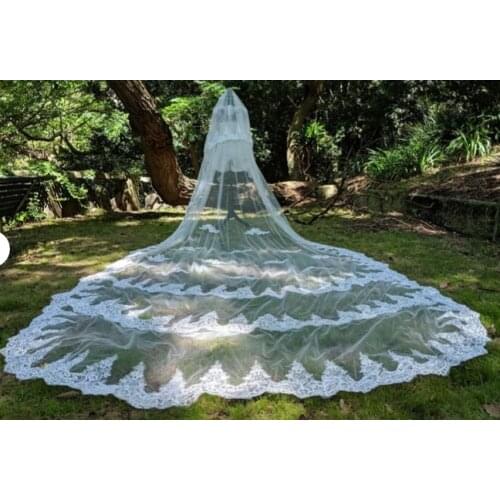 Cathedral lace wedding veil, Royal Cathedral Wedding Veil, Sequined lace Wedding Veil, 5 meter Wedding Veil,Two Layer Lace Veil