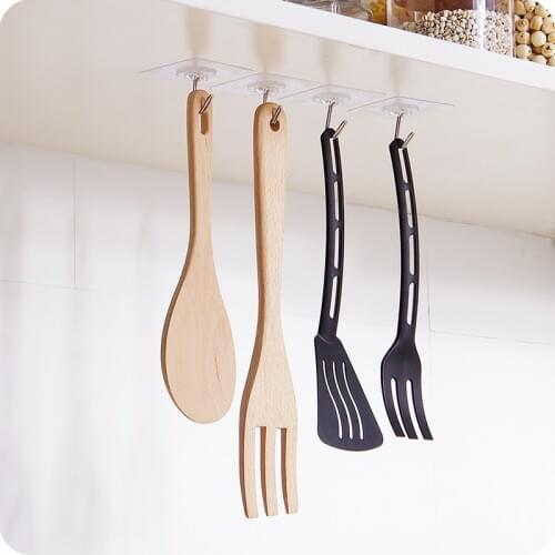 4Pcs Bearing 3KGS Adhesive Strong Wall Hook Lucky Clover Transparent Kitchen Hooks Waterproof Bathroom Accessories Set