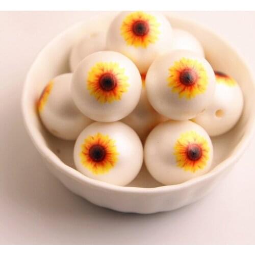 Kwoi Vita Custom 20MM 100pcs Chunky Acrylic Print Sunflower Beads for Kids Necklace Jewelry