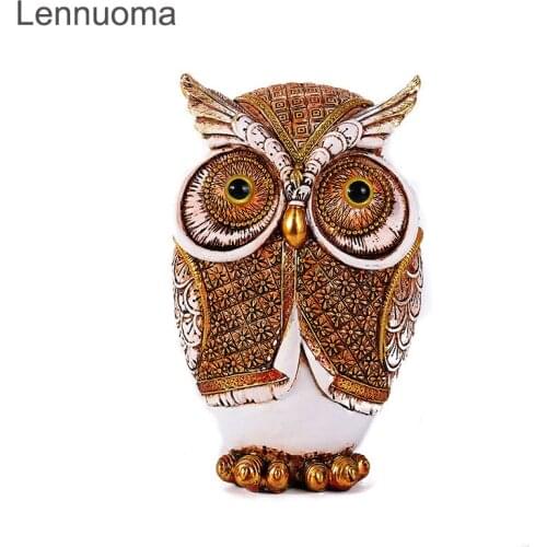 Lennuoma Resin Owl Hand Painted Home Decoration Miniature Figurines Desktop Office Animal Ornament Vintage Handicrafts Gifts