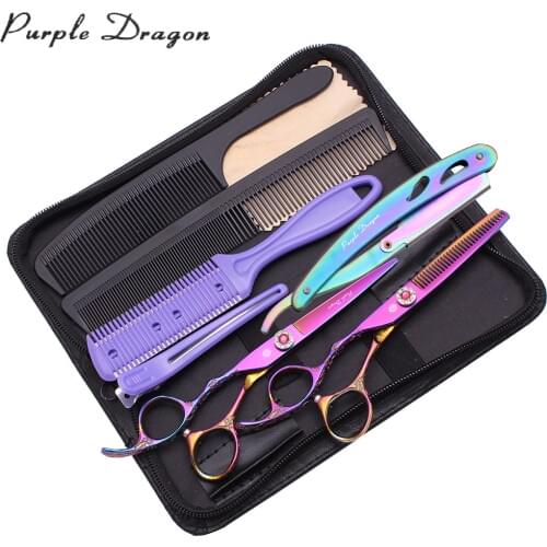 Left Hand Beauty Scissors 6.0" Purple Dragon Rainbow 440C 8002# Professional Hairdressing Scissors Thinning Scissors Haircut Set