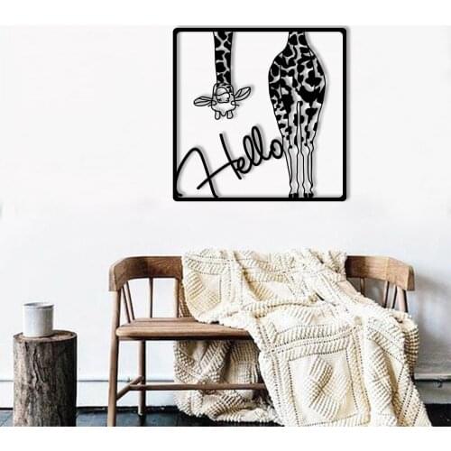 Hello Giraffe Themed Metal Table Modern Wall Art Geometric Metal Wall Decor Home Office and Living Room for African Themed home