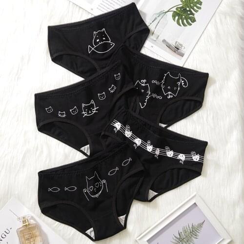Fashion Cartoon Cat Cute Underwear Animal Kawaii Seamless Panties Soft Breathable Physiological Briefs Black Lingerie New Pants
