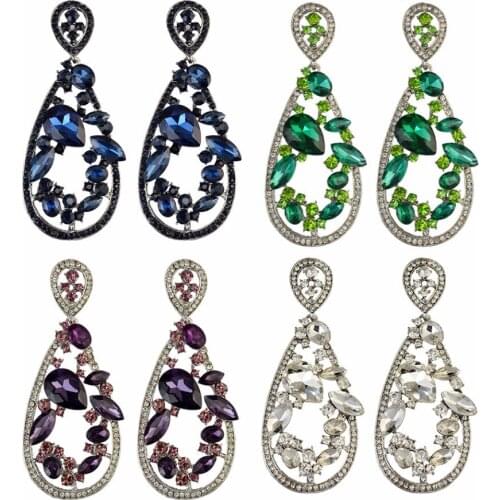 High Quality 4Colors Fashion Drop Earring Inlay Crystal Rhinestone Waterdrop Shiny Luxury Long Earrings Women Bridal Jewelry2018