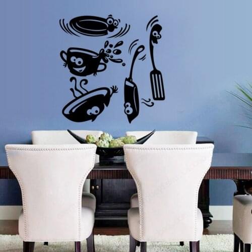 KUCADA cartoon kitchen tool wall sticker for home decoration mural art decal diy wallpaper black WP1128